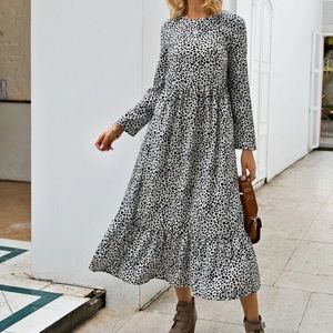Dalmatian Print Ruffle Hem Smock Dress